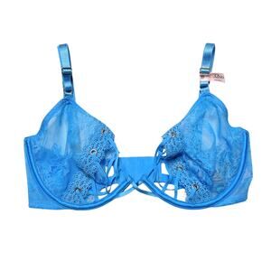 Victoria's Secret Unlined Rose Lace & Grommet Low-Cut Demi Bra Capri Blue 32DD